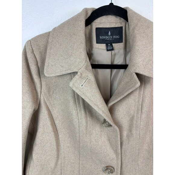 London Fog women's medium camel tan wool blend button front collared winter coat - Picture 5 of 8